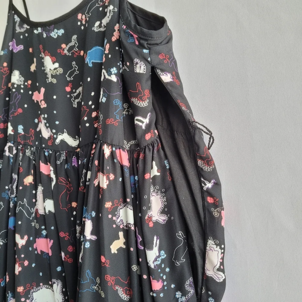 Erin Fetherston Target Slip Babydoll Dress Juniors 9 Black Novelty Flare Rabbit - Picture 8 of 13